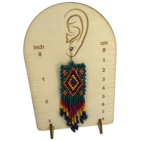 Native American Beaded Dangle Earrings 3" Southwestern Bohemian Artesian - Picture 4 of 8